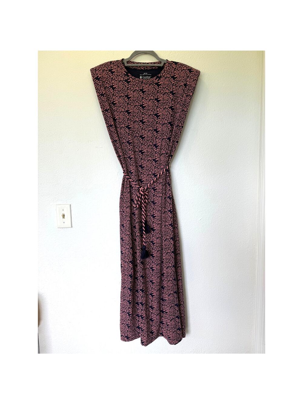 Coolibar Coral Way Midi Dress Pink Navy Sz M UPF 50 Casual Beach Vacation Resort